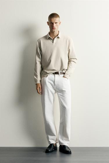 Zara Lightweight Regular Fit Polo Sweatshirt - Sand - Image 0