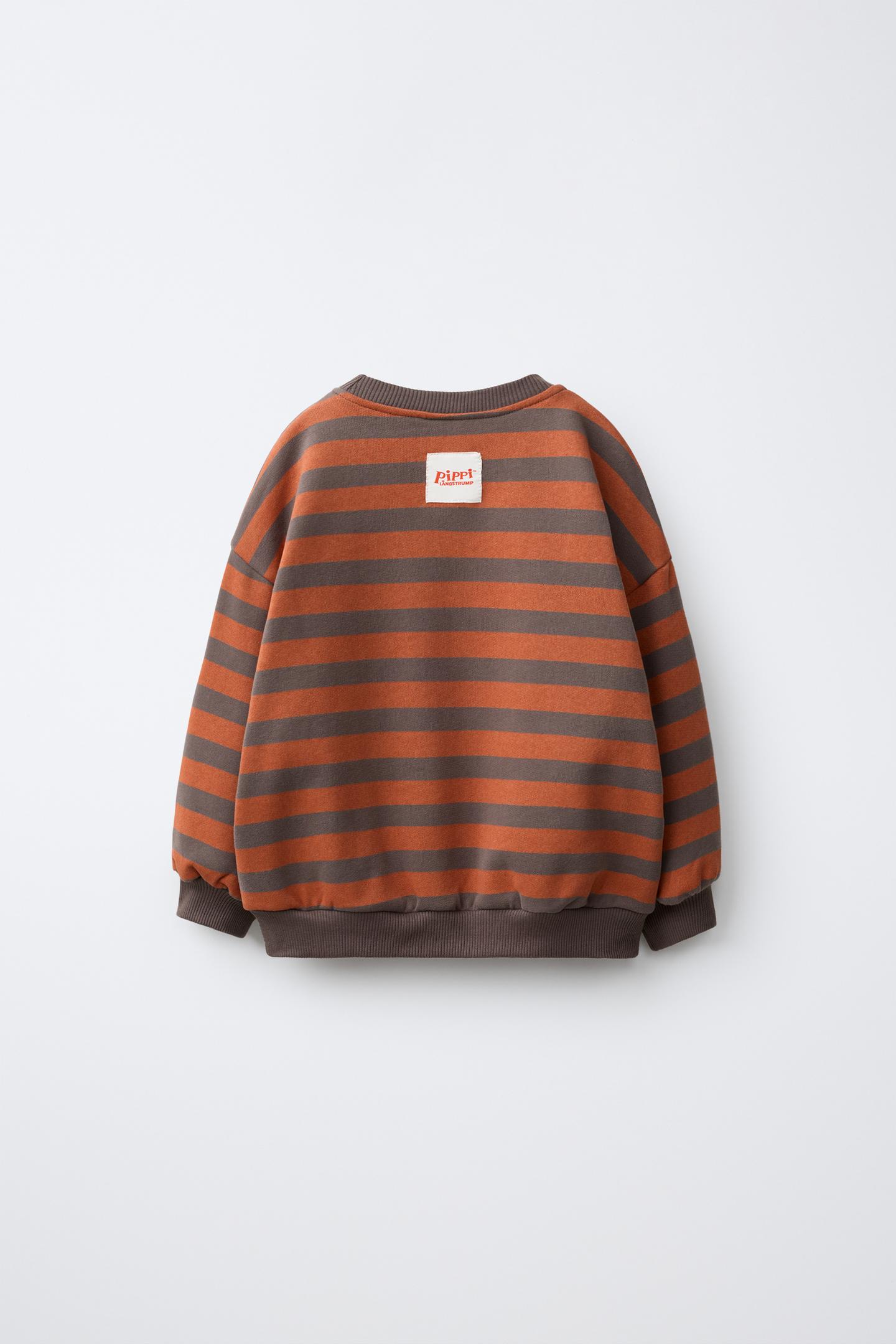 Детская толстовка Zara Pippi Longstocking Striped Sweatshirt © Astrid Lindgren Company, цвет: Коричневый / Экрю — фото 2