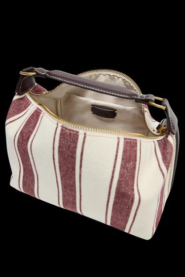 STRIPED FABRIC CITY BAG - Burgundy Red by Zara