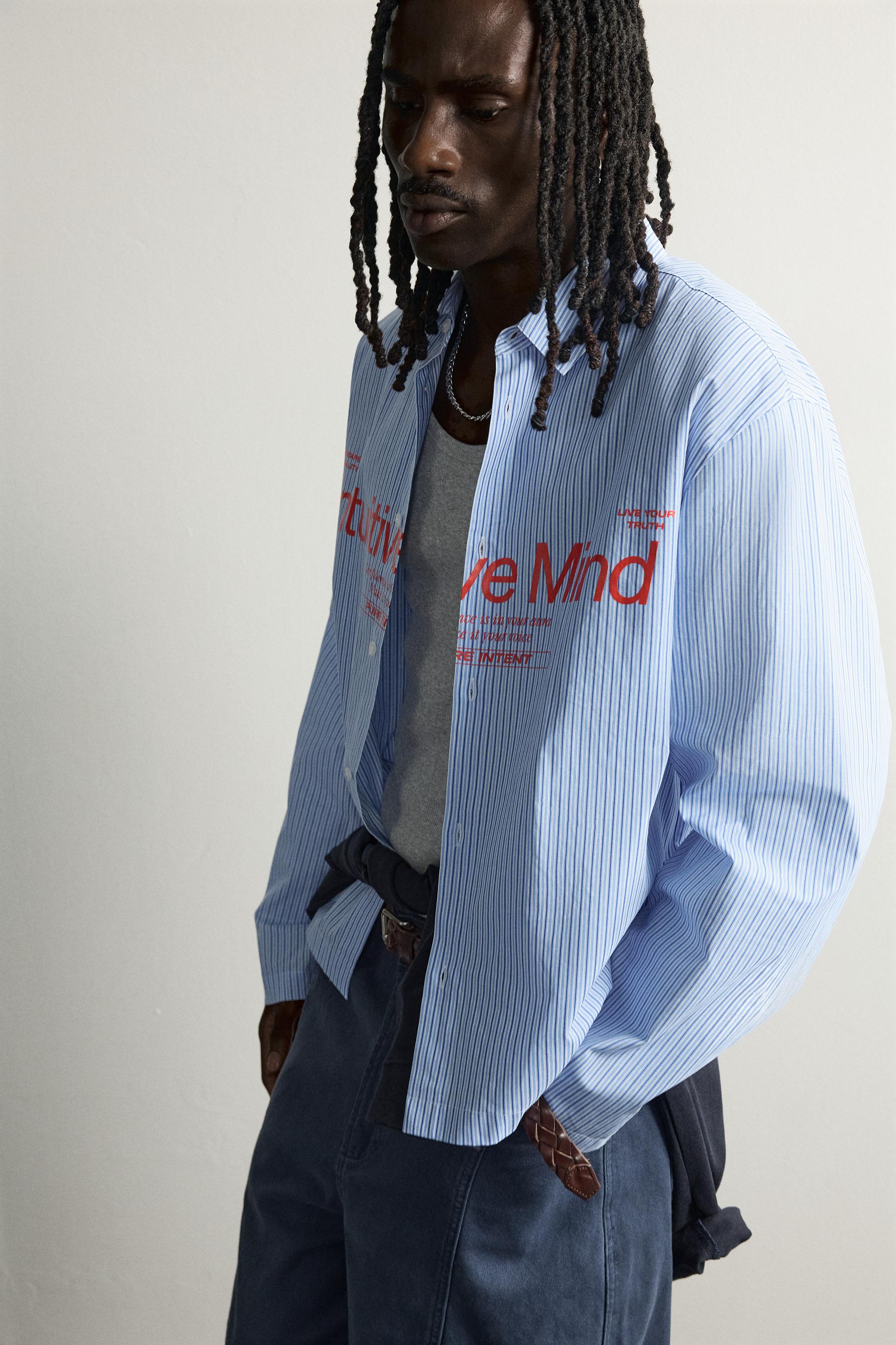 CHEMISE RELAXED FIT RAYURES INSCRIPTION IMPRIMÉE