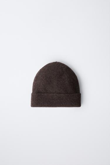 Zara RIBBED 100% CASHMERE HAT - Brown