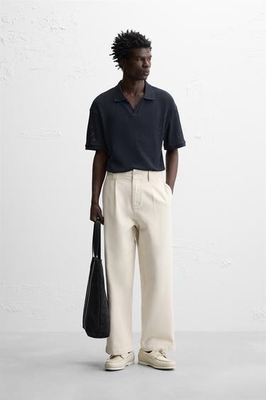 KNITTED OPENWORK POLO SHIRT - Navy blue by Zara - Image 0