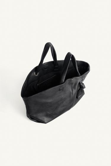 LEATHER TOTE BAG - Black by Zara - Image 4