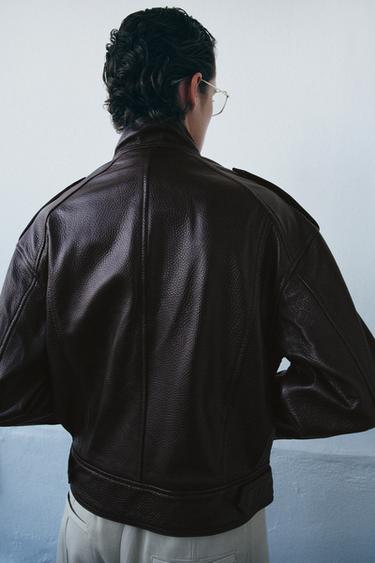 BOMBER EN CUIR 100 % ZW COLLECTION LIMITED EDITION - Grenat de Zara - Image 2