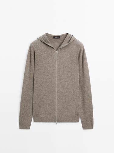 Zara Wool blend knit cardigan with hood - Dark khaki - Image 0