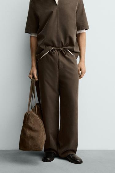 FLUID WIDE-LEG TROUSERS - Khaki by Zara