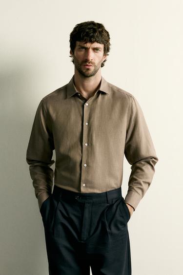 LINEN - LYOCELL REGULAR FIT SHIRT - Khaki by Zara