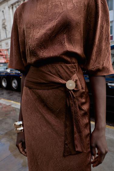 CRINKLED EFFECT SATIN MIDI SKIRT - Copper by Zara - Image 3