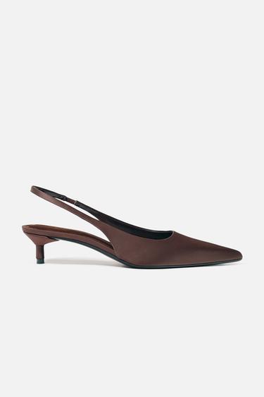 Zara SLINGBACK KITTEN HEELS - Brown