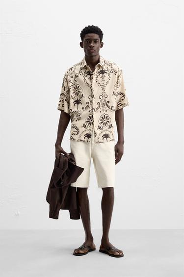 TEXTURED SHIRT WITH PRINT - Beige by Zara - Image 0