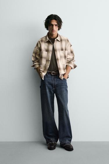 체크 스트럭처 셔츠 - Zara 라이트 브라운