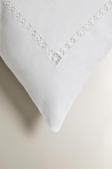 HEMSTITCHED LINEN PILLOWCASE - White by Zara - Image 3