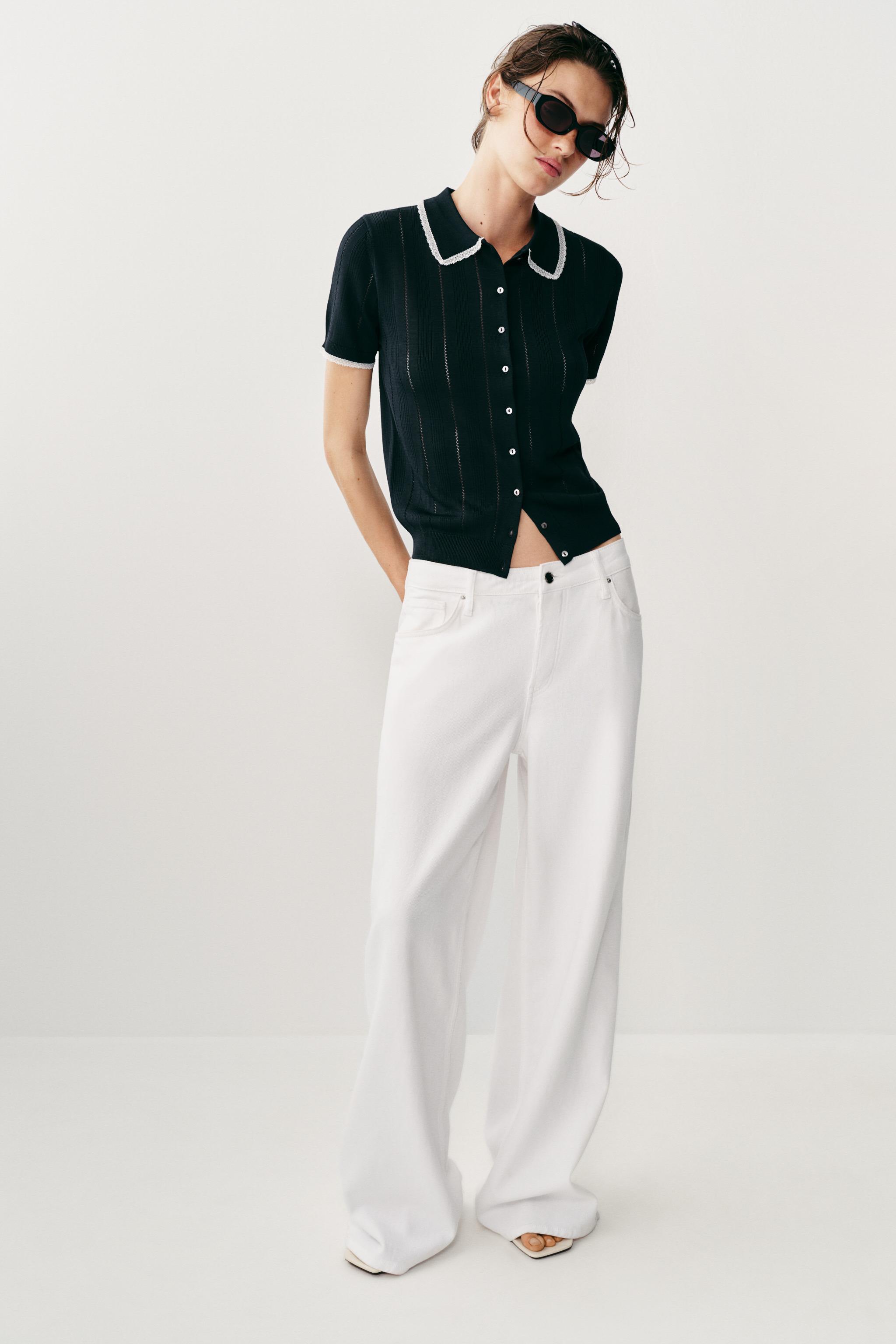 Женские кардиганы Zara LACE TRIM SHORT-SLEEVE CARDIGAN