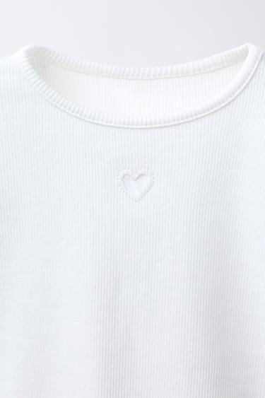 T-SHIRT CÔTELÉ CŒUR - Blanc de Zara - Image 2