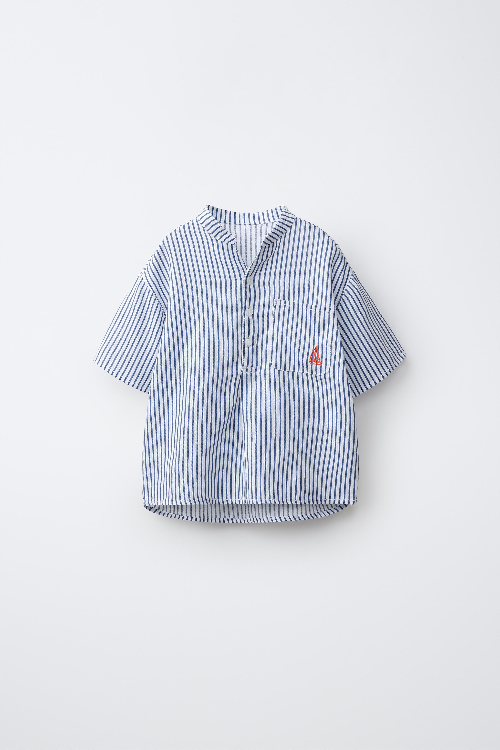 Zara 100% LINEN MANDARIN COLLAR SHIRT
