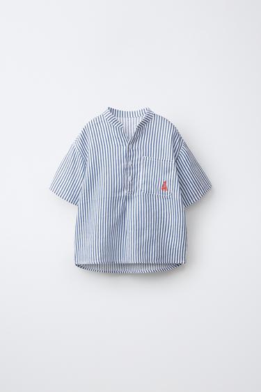 100% LINEN STAND-UP COLLAR SHIRT - striped by Zara - Image 0