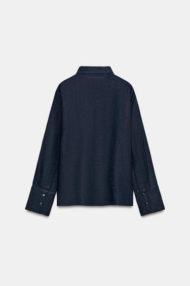 100% LINEN SHIRT ZW COLLECTION - Navy blue by Zara - Image 4