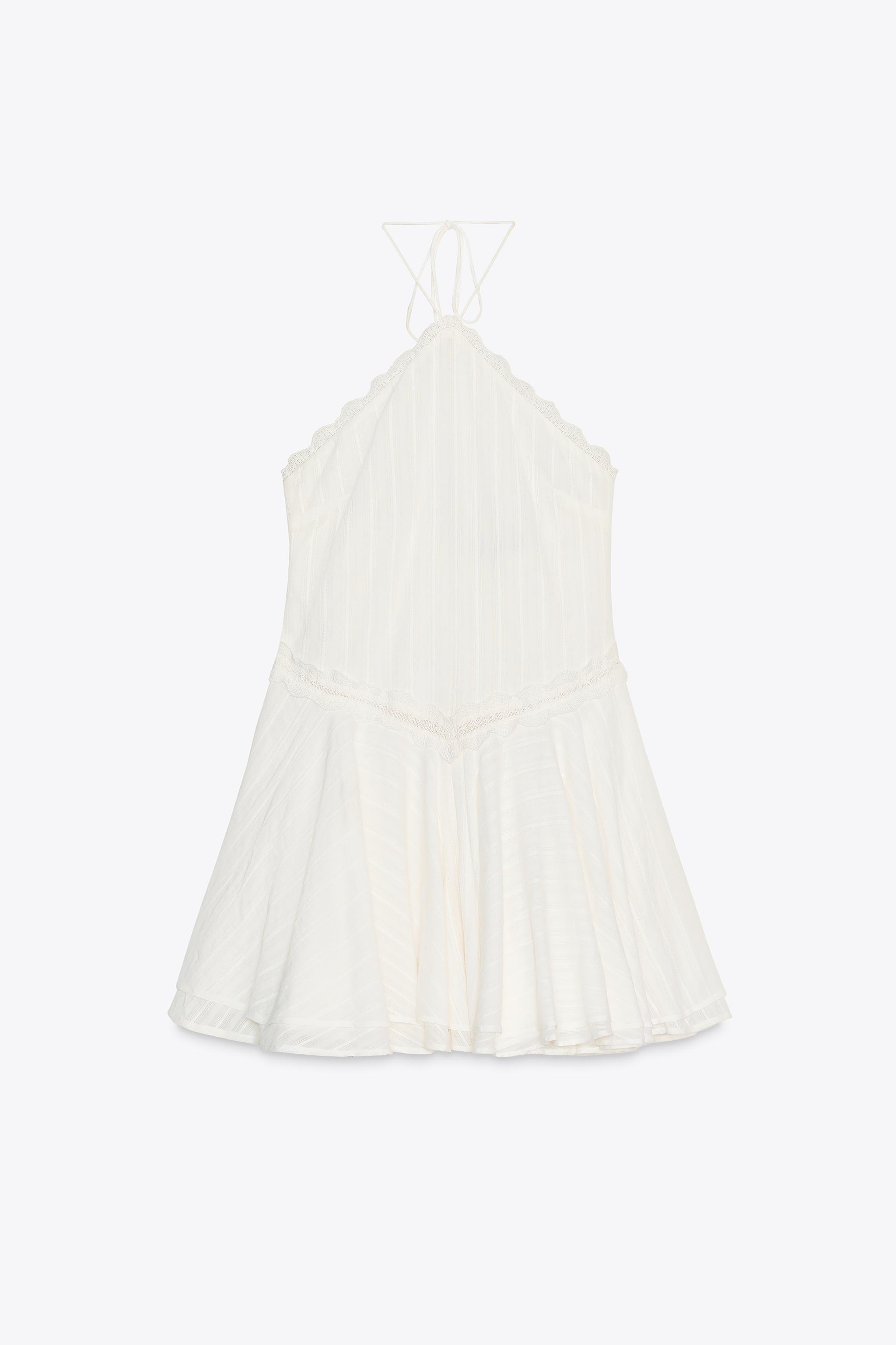ZARA フリル付きホルターネックショートワンピース 5107/314 フリル付きホルターネックショートワンピース - オフホワイト