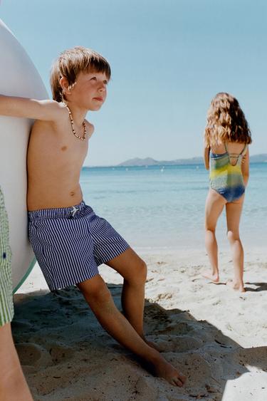 Zara 6-14 YEARS/ SEERSUCKER SWIM SHORTS - Blue
