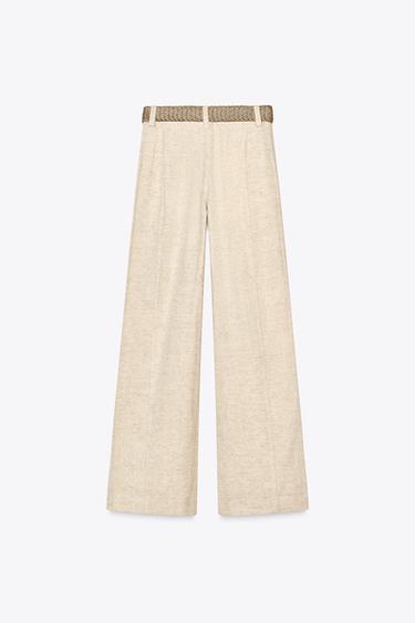RUSTIC TROUSERS WITH BELT - Light beige by Zara - Image 4