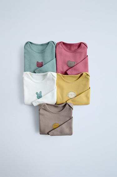 Zara FIVE-PACK OF LITTLE ANIMAL PRINT BODYSUITS - Multicolored