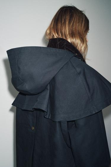 TRENCH CAPUCHA CUELLO CONTRASTE ZW COLLECTION - Verde gris de Zara