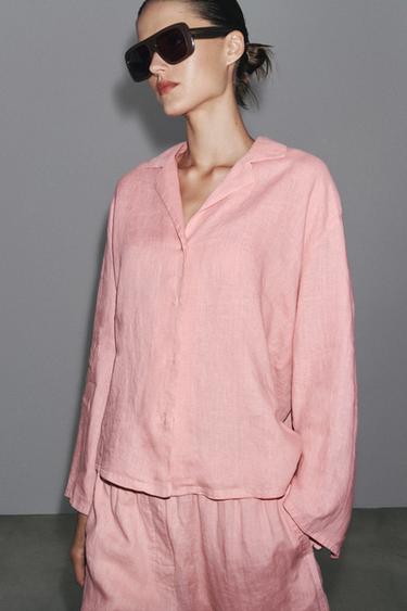 Zara ZW COLLECTION 100% 亞麻襯衫 - 粉紅色