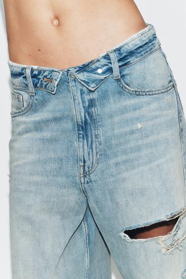 TRF FOLDED WAIST MID-WAIST JEANS - Light blue by Zara - Image 3