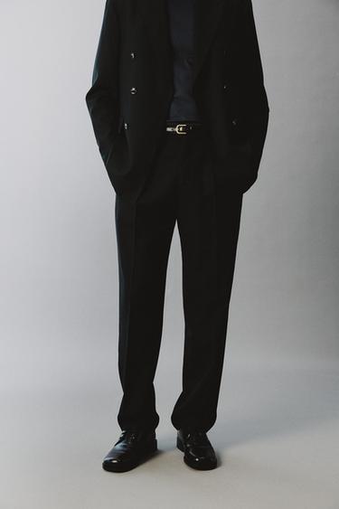 Zara 羊毛西裝長褲 - 深綠色