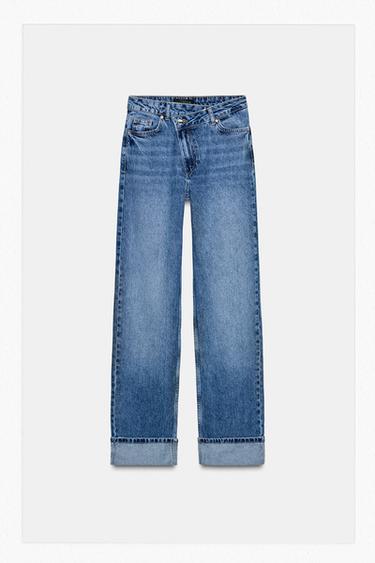 Zara Z.09 HIGH-WAISTED STRAIGHT CROSSOVER FULL LENGTH JEANS - Indigo