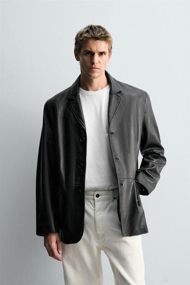 Zara 皮革西裝外套 - 黑色