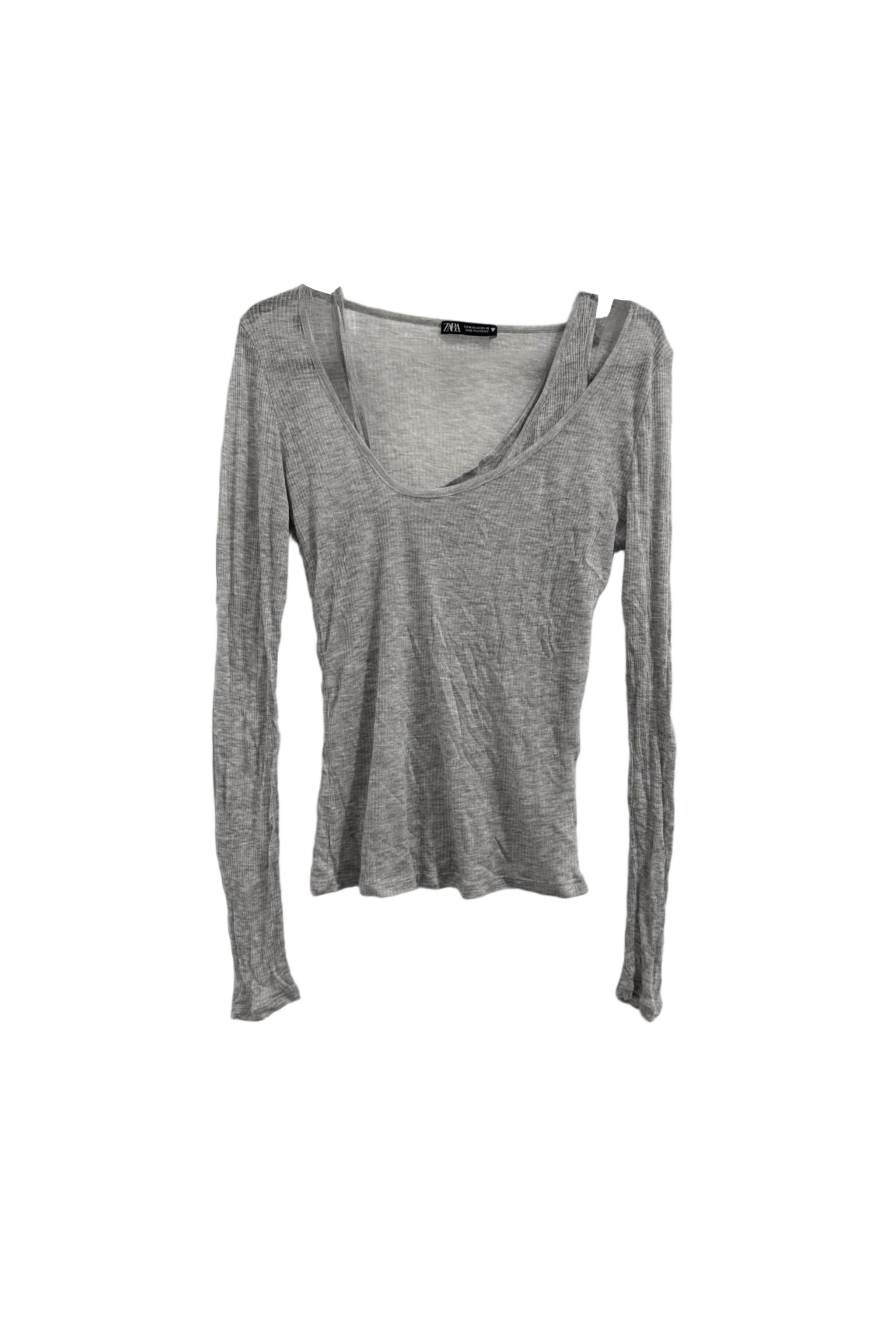 ZARA SEMI SHEER LAYERED GRAY LONG SLEEVE TOP SIZE M | SEGUNDA MANO