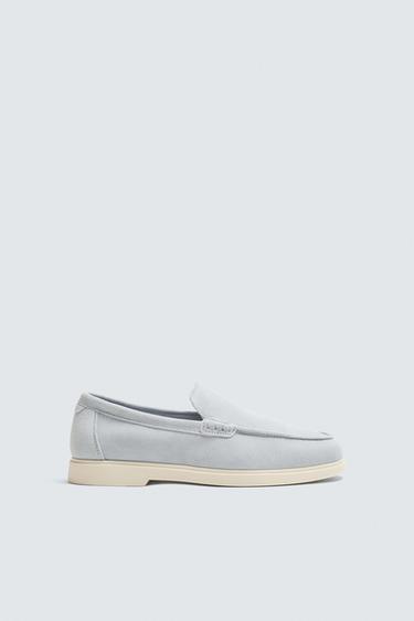Zara CASUAL LEATHER LOAFERS - Sky Blue