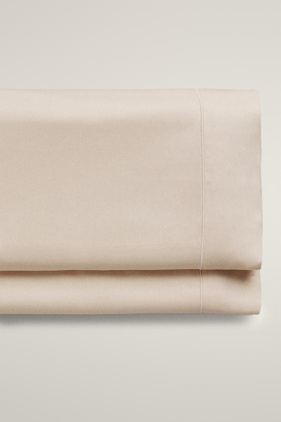 SATEEN FLAT SHEET WITH TRIM (300 THREAD COUNT) - Beige by Zara - Image 0