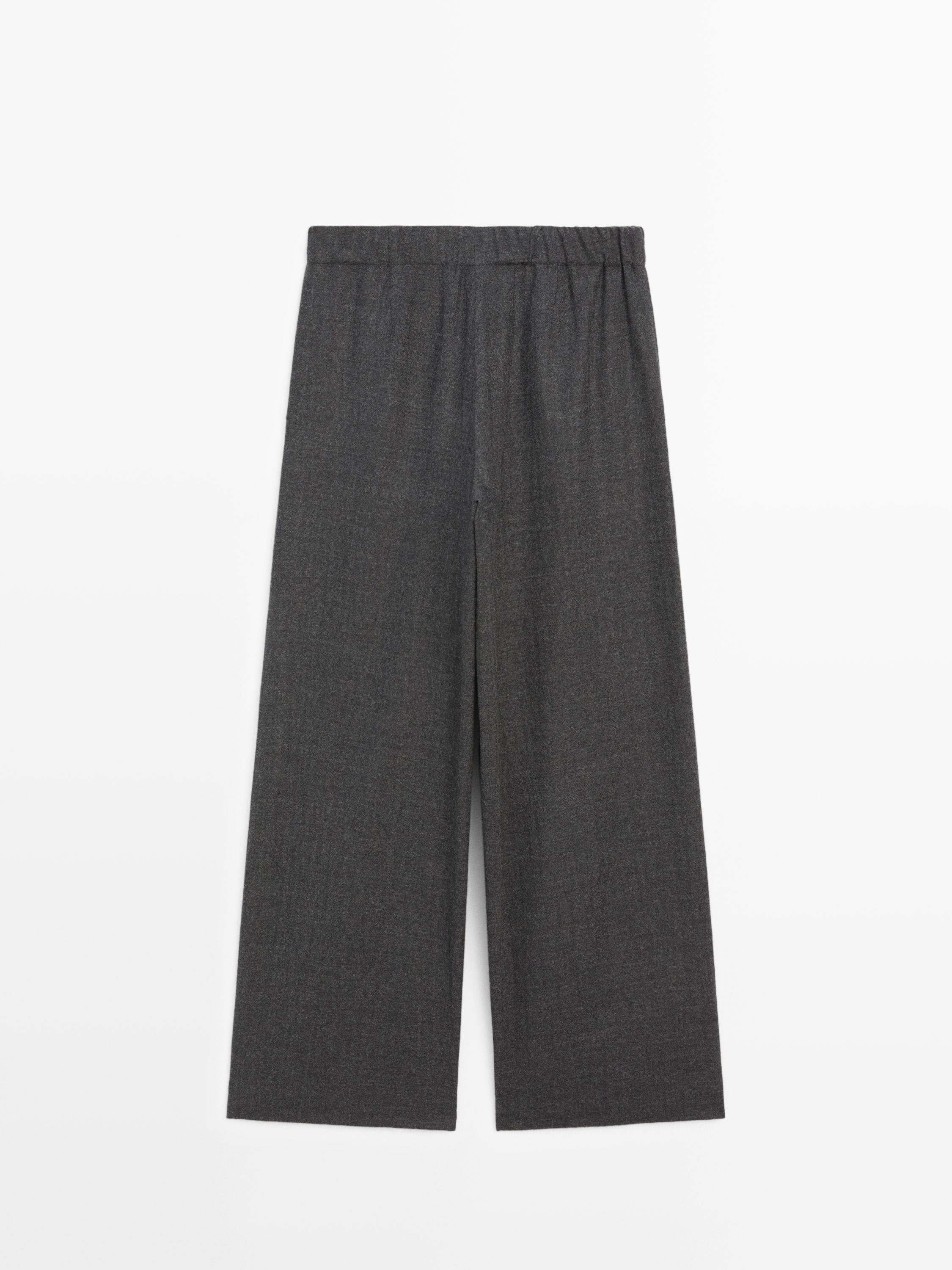 100% wool wide-leg textured trousers