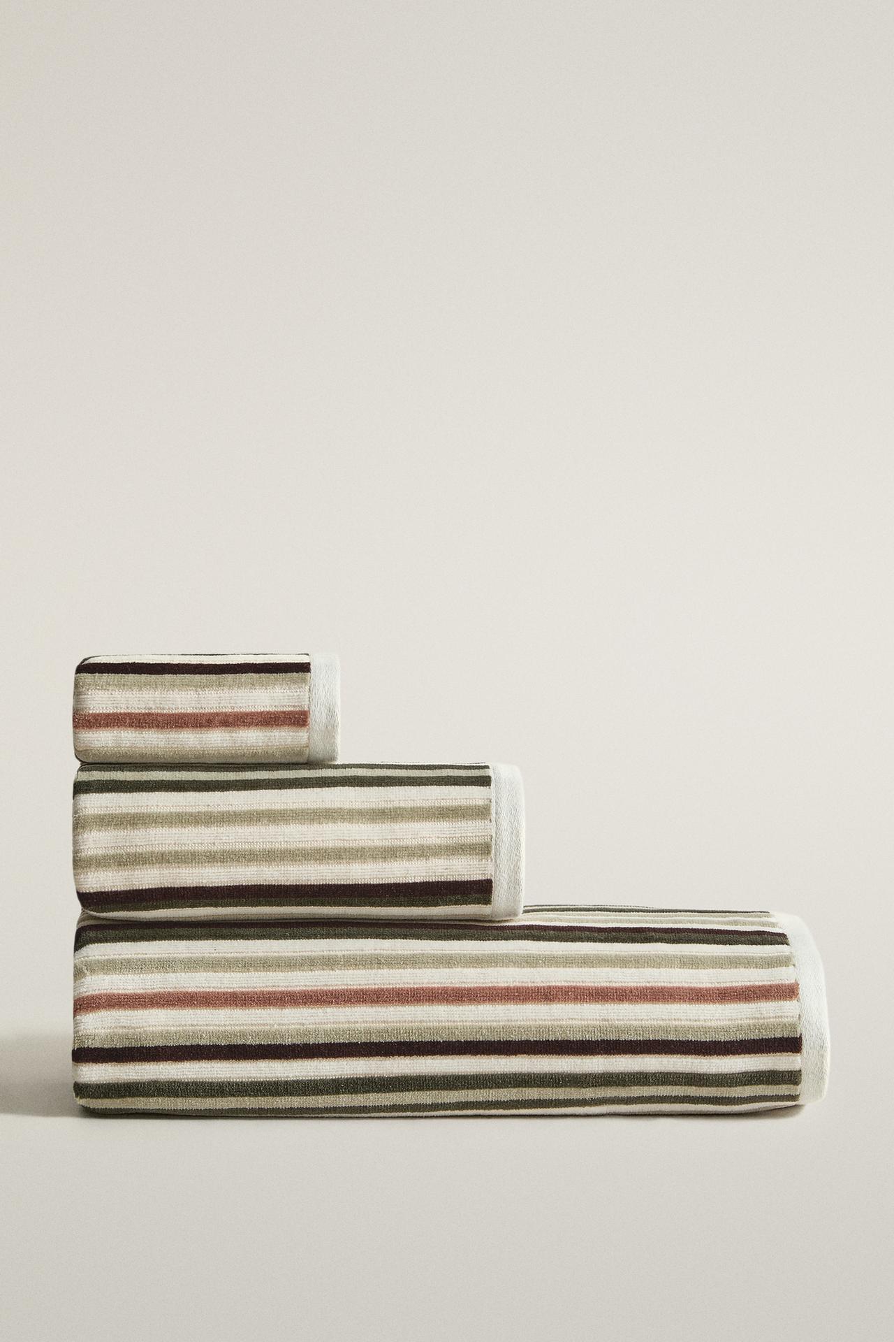 MULTICOLOURED STRIPE COTTON VELOUR BATH TOWEL
