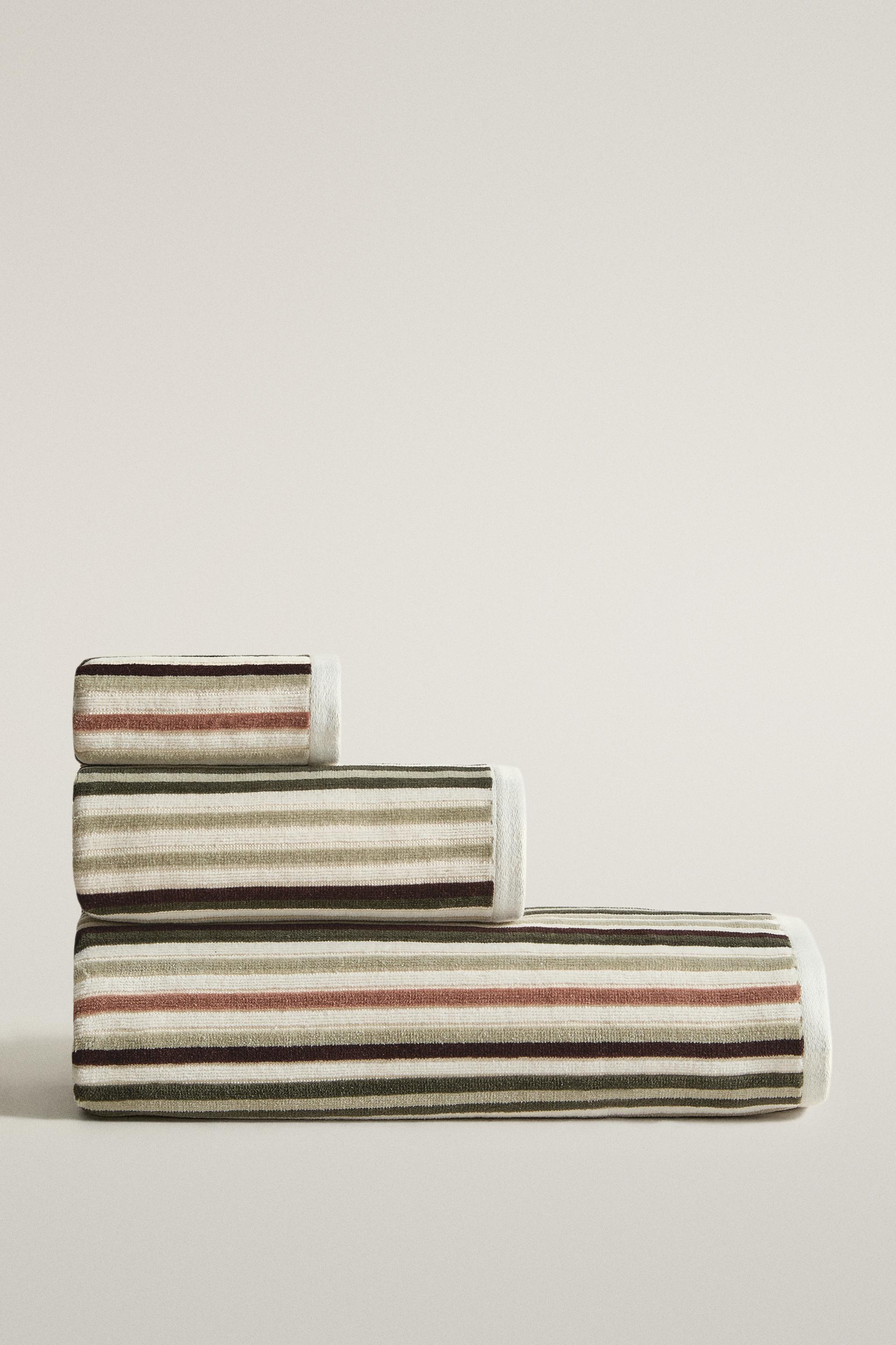 SERVIETTE DE BAIN COTON VELOURS RAYURES MULTICOLORES
