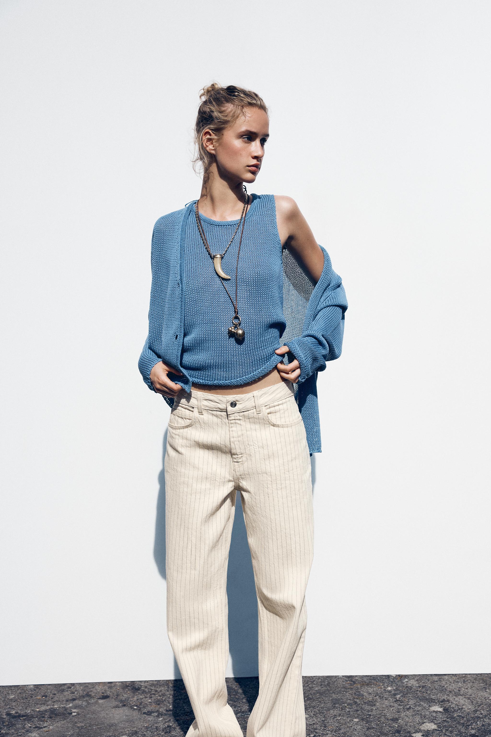 100% COTTON KNIT CARDIGAN - Blue | ZARA United States