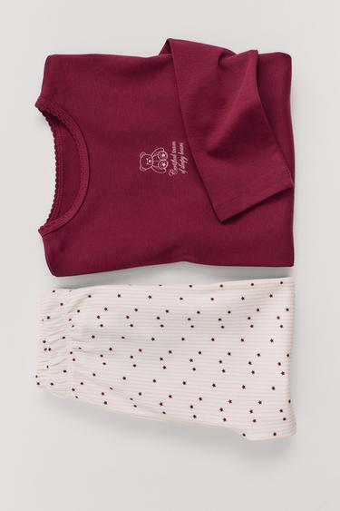 6-14 YEARS/ BEAR AND STAR PYJAMAS — Burgundy 1