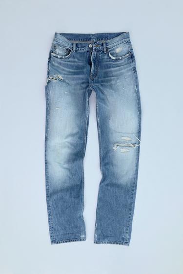GERADE GESCHNITTENE TRF JEANS MIT MITTELHOHEM BUND UND RISSEN - Hellblau von Zara