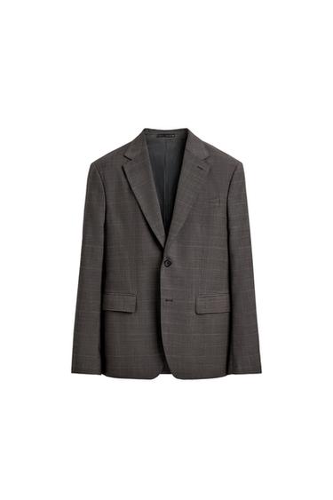 100% WOOL CHECK SUIT BLAZER - Brown by Zara