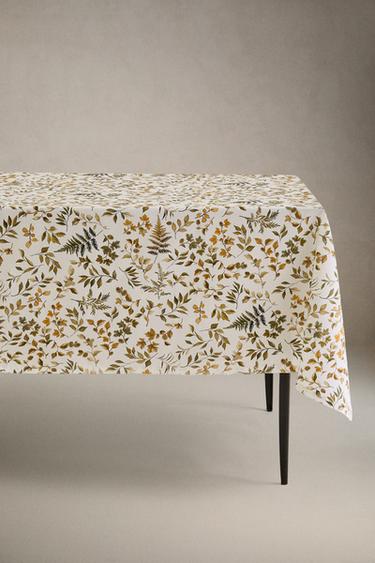 OBRUS BAWEŁNIANY POWLEKANY ŻYWICĄ W LIŚCIE - Zielony Zara