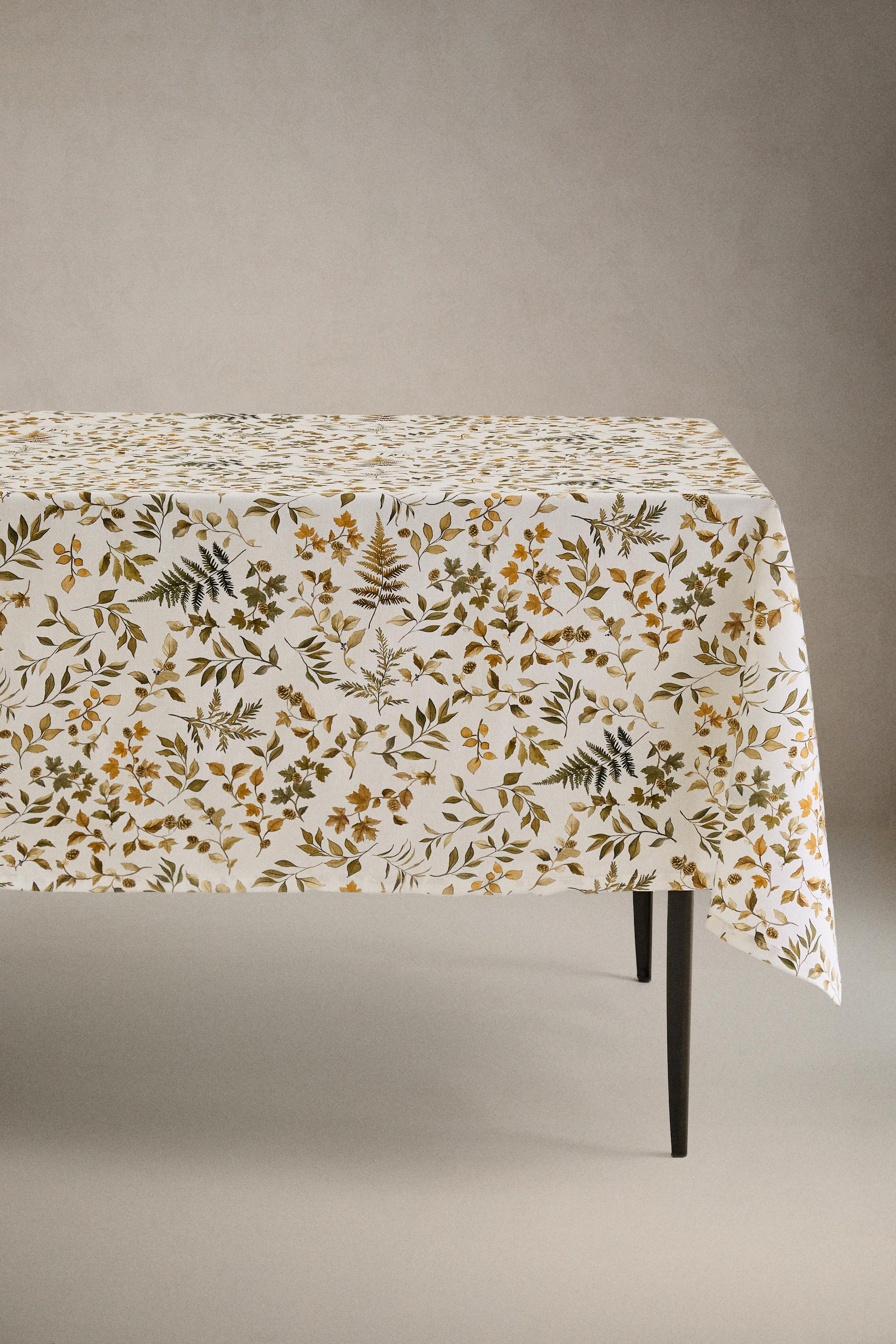 RESIN-COATED COTTON TABLECLOTH WITH LEAVES