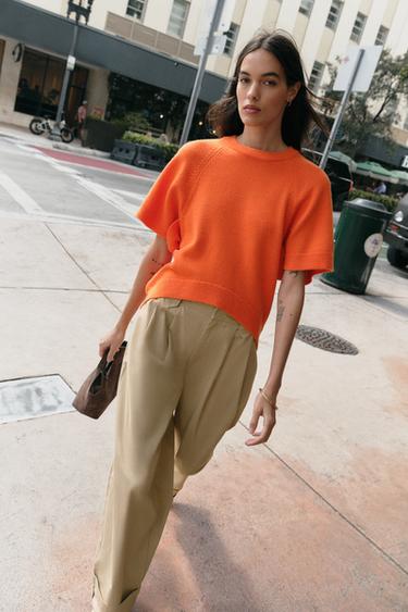 SHORT SLEEVE KNIT JUMPER - Orange by Zara