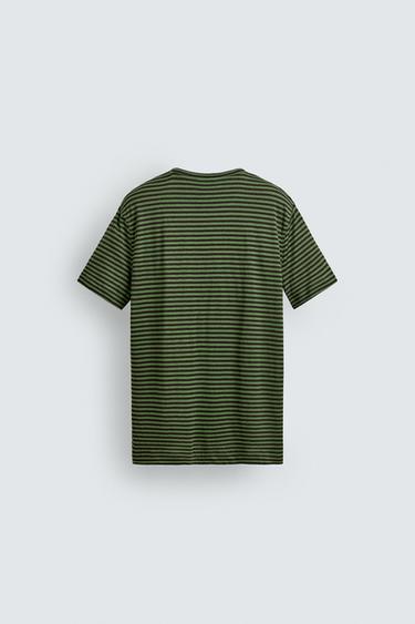 TEE-SHIRT REGULAR FIT RAYURES LIN - Marron / Vert de Zara - Image 7