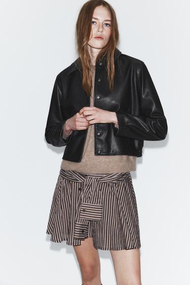 Zara STRIPED SHORTS WITH TIE - Brown