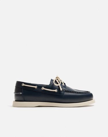 レザーデッキシューズブルーZaraのレザーデッキシューズ - ブルー 