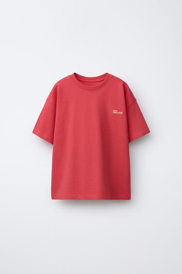 HEAVY WEIGHT EMBROIDERED SLOGAN T-SHIRT - Raspberry by Zara
