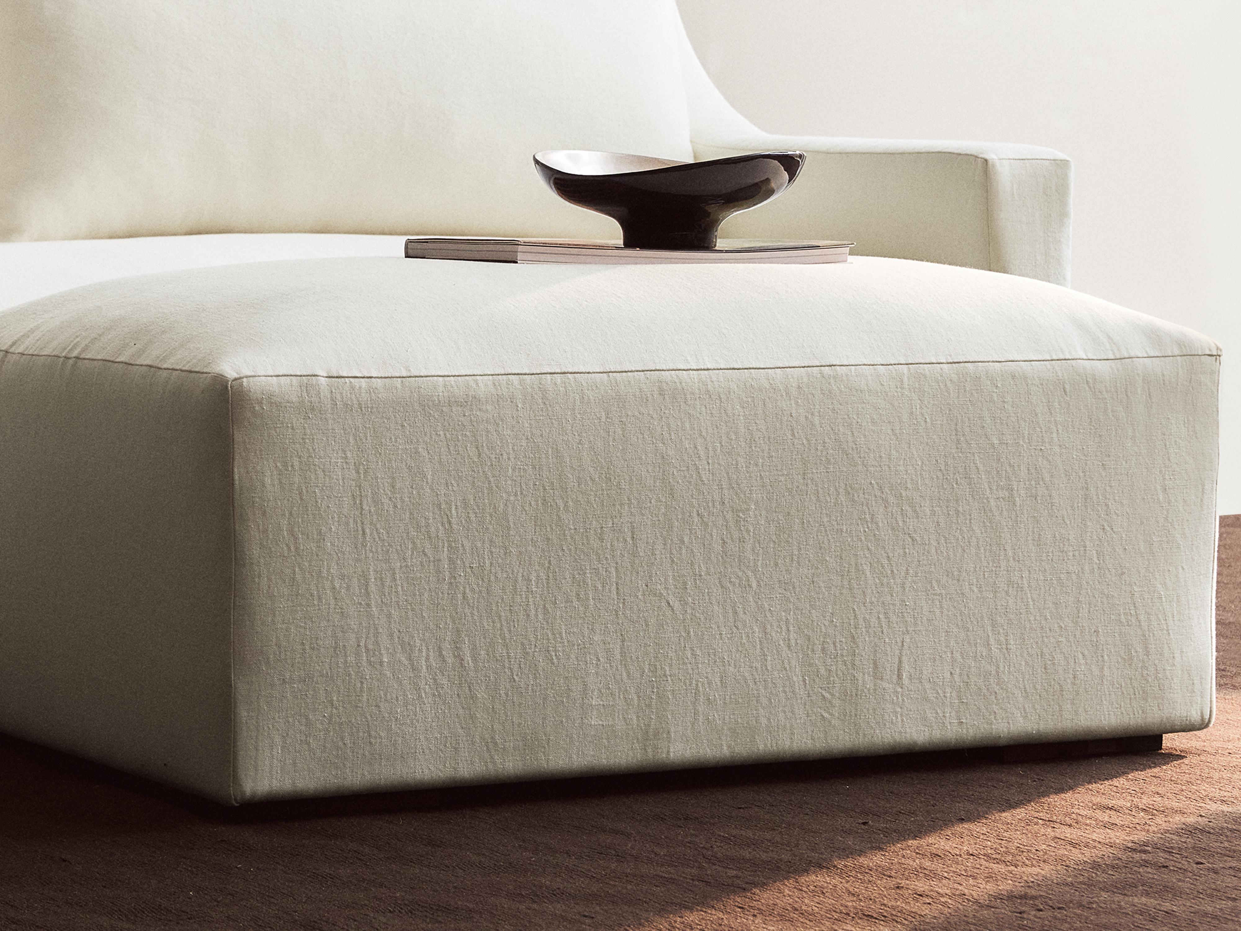 WASHED LINEN FOOTSTOOL — Oyster-white