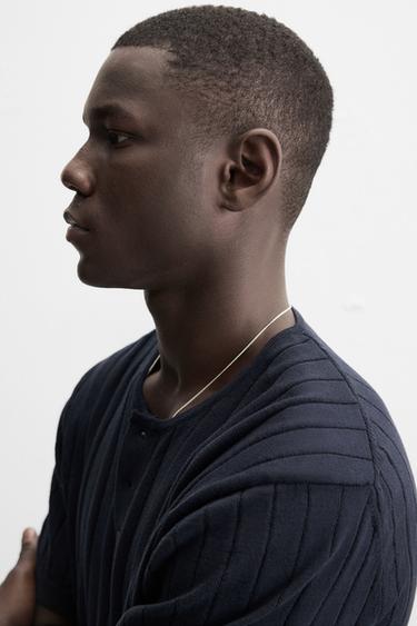 BUTTON-NECK KNIT T-SHIRT - Navy blue by Zara - Image 4